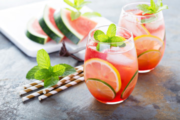 Summer refreshing cocktails with watermelon - obrazy, fototapety, plakaty
