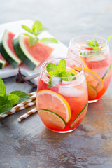 Summer refreshing cocktails with watermelon