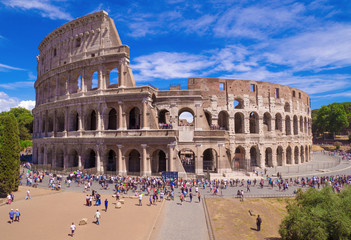 ROME, ITALY - The archeological ruins with Colosseum in historic center of Rome, named Imperial...