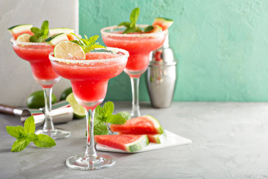Refreshing summer watermelon margaritas with lime