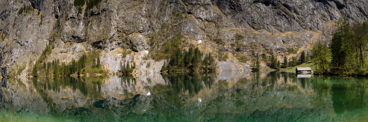 Panorama of lake Obersee with beautiful reflections