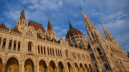 Parliament Building in Budapest. UNESCO World Heritage Site - a magnificent example of ancient architecture on the banks of the river.