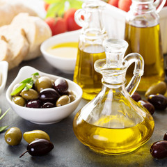 Mediterranean cuisine with olive oil, cheese and bread