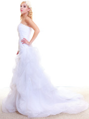 Fototapeta premium Happy bride posing for marriage photo