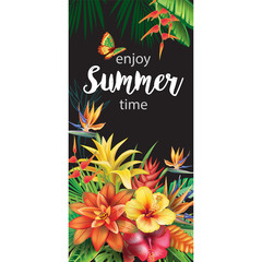 Template with tropical flowers