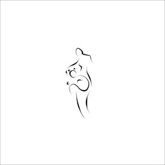woman cat icon vector line illustration