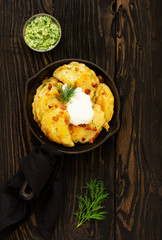 Vareniki with lard, Ukrainian dish. Selective focus..