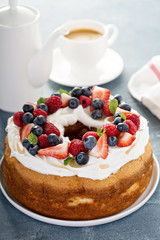 Angel food cake with whipped cream and berries