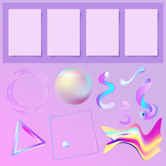 set of 3D abstract memphys elements and four sheets of paper