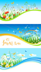 Blue sky and flowers banners