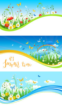 Blue sky and flowers banners
