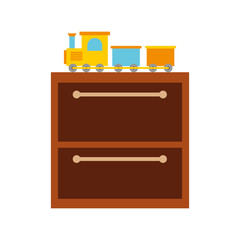 wooden drawer with toys vector illustration design