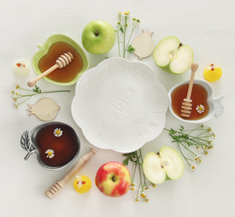 Rosh hashanah (jewish New Year holiday) concept. Traditional symbols