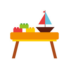 table wooden with toys vector illustration design