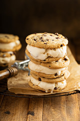 Ice cream sandwiches with chocolate chip cookies