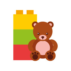 cute bear teddy with blocks vector illustration design