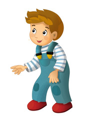 cartoon happy and funny boy standing looking and smiling - isolated illustration for children