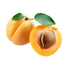 Isolated apricot. Fresh cut apricot fruits isolated on white background, with clipping path - obrazy, fototapety, plakaty