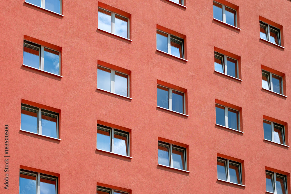 Wall mural red house facade , windows, building exterior windows, building exterior