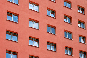 red house facade , windows, building exterior windows, building exterior