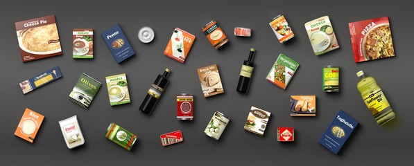 Collection Packaged Food Grey Background