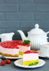 Cake with strawberries and cream. Selective focus.