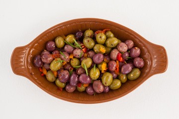 Directly above shot of olives served in container