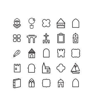 pictogrammes, patrimoine, histoire, monument, 