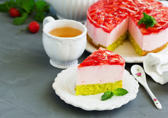Cake with strawberries and cream. Selective focus.