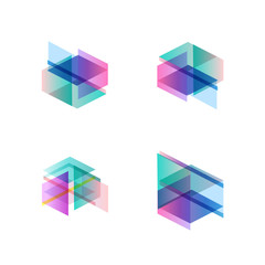 Set of minimal geometric multicolor shapes. Trendy hipster icons and logotypes. Business signs symbols, labels, badges, frames and borders