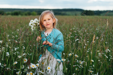 Little girl in a chamomile field