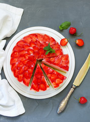 Cake with strawberries and cream. Selective focus.