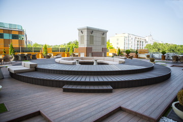 Interior of the restaurant. Interior of a modern luxury restaurant of elite level without people in the photo