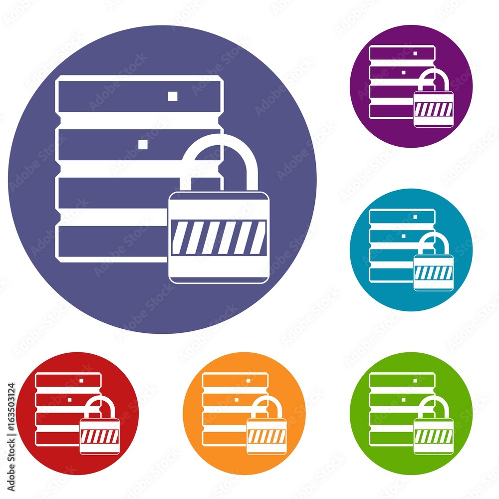 Poster Database with padlock icons set