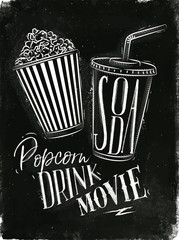 Obraz premium Poster soda popcorn chalk