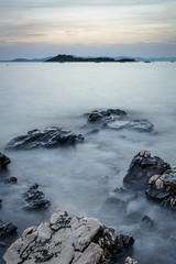 Clouds sky and sunlight sunset on horizon ocean. 