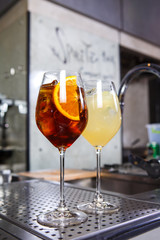 Barman at work, preparing cocktails. concept about service and beverages In the kitchen the restaurant