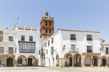 Fototapeta na wymiar Plaza Grande square and the Candelaria church in Zafra, Province of Badajoz, Spain
