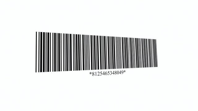 Scanning a barcode with a reader. Red scanline and green confirmation dot when the stripes are decoded. Long strip close-up shot.
