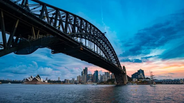 4k timelapse video of Sydney CBD from sunset to night, with view of Harbour Bridge and Opera House