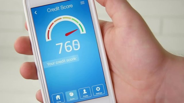Checking credit score on smartphone using application. The result is VERY GOOD