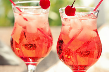 Glasses with tequila cocktails, closeup