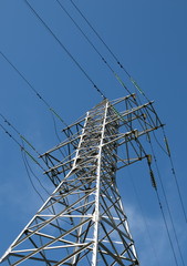 Steel support power line  on blue sky background