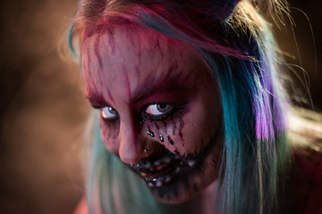 Female Clown Character. Halloween or Horror