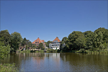 Obraz premium Houses on the lake in The Hague, Netherlands