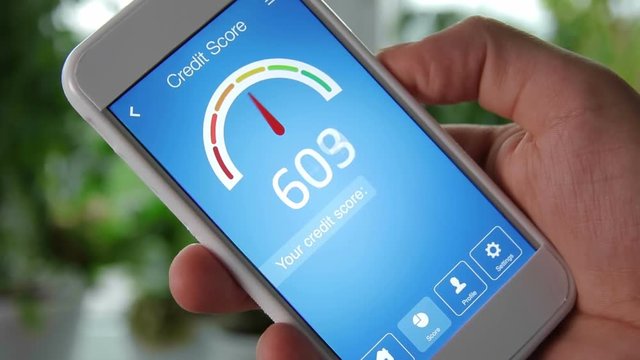 Checking credit score on smartphone using application. The result is EXCELLENT