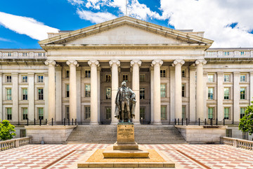 The Treasury Building in Washington D.C. This public building is a National Historic Landmark and...