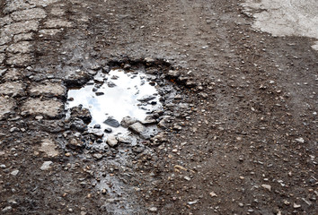 Water Filled Pothole in the Road