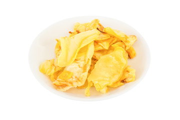 Durian chips on white background