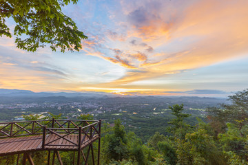 Beautiful landscape of Sunset with Viewpoint of Tourist, sky and cloudy view from top mountain Name is Phu Bo Bit, Loei, Thailand